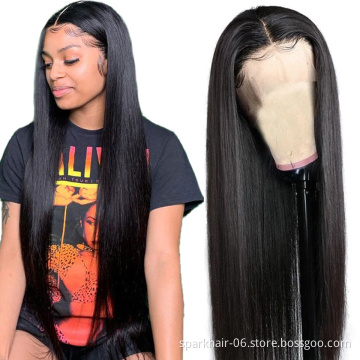 Wig Vendor Natural Color Long Swiss Lace Straight Hair Wig For Black Women Glueless 100% Raw Indian Human Hair Lace Front Wig